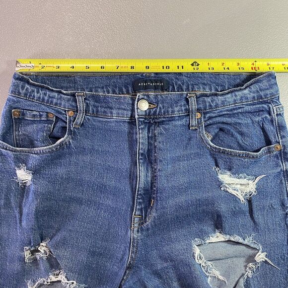 AEROPOSTALE Jeans Mom Fit Destroyed Raw Hem Distressed High Waist Womens 16 Blue - Picture 6 of 9